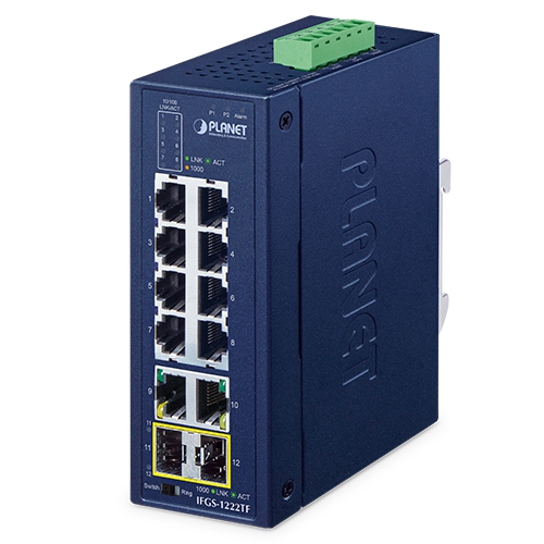 IFGS-1222TF Промышленный неуправляемый коммутатор/8 RJ45 PoE 100M/2 RJ45 1G/2 SFP 1G