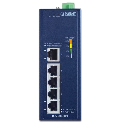 IGS-504HPT Промышленный неуправляемый коммутатор/4 RJ45 PoE 1G/1 RJ45 1G
