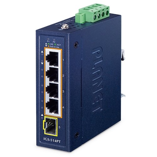 IGS-514PT Промышленный неуправляемый коммутатор/4 RJ45 PoE 1G/1 SFP 1G