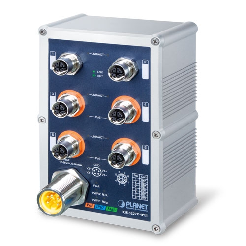 IGS-5227X-4P2T Управляемый ЖД коммутатор L2+/4 M12 PoE 1G/2 M12 1G