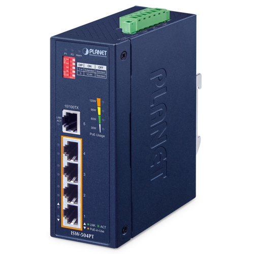 ISW-504PT Промышленный неуправляемый коммутатор/4 RJ45 PoE 100M/1 RJ45 100M