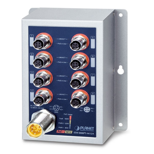 ISW-808PT-M12A Неуправляемый ЖД коммутатор/8 M12 PoE 1G
