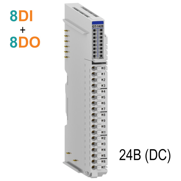 GT-1428 Дискретный ввод/вывод, 8DI Sink, 8 DO Source, 24 В (DC), диагностика, RTB 18